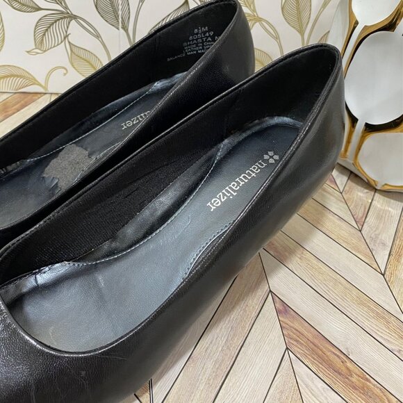 Naturalizer Black Leather Square Toe Low Heel Womens Pumps - Picture 5 of 10